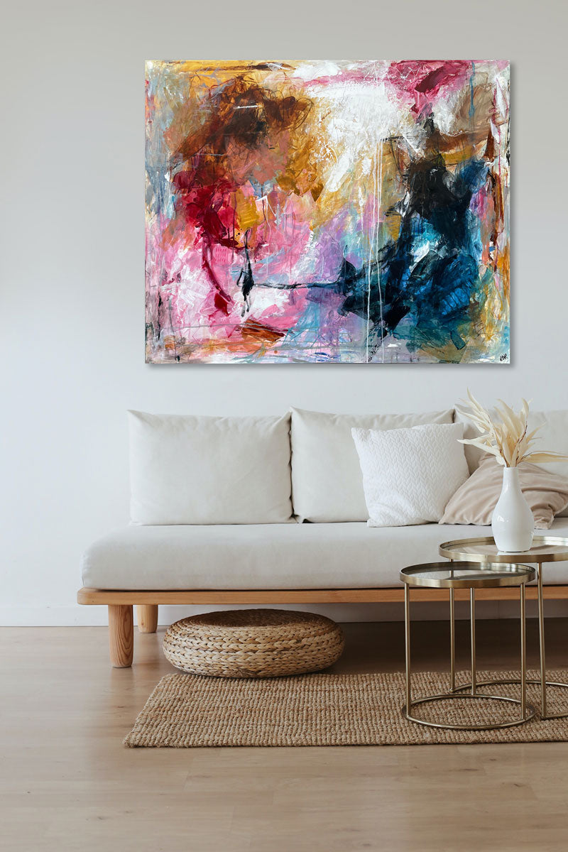 Step into the light, 100x120 cm - landskabsinspireret originalt maleri