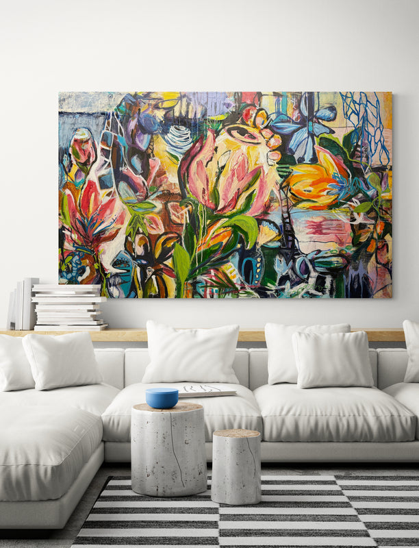 Flower power, 100x160 cm - blomsterinspireret originalt maleri