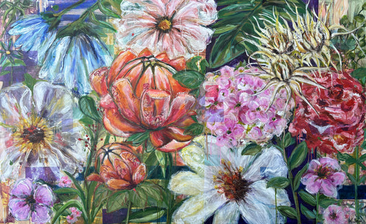 The flowers doesn't wait, 100x160 cm - blomsterinspireret originalt maleri