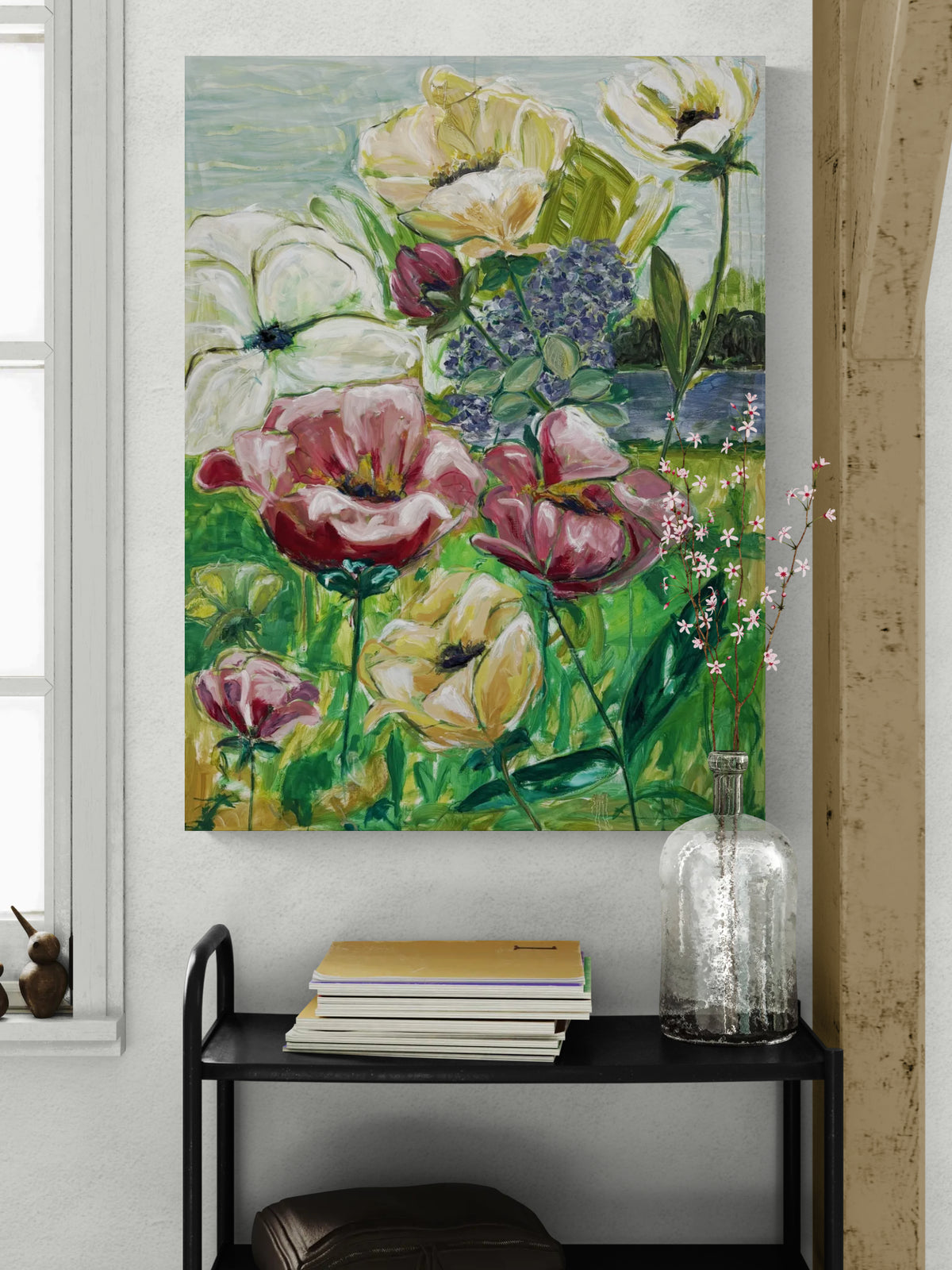 Blomstrende brise, 120x90 cm - blomsterinspireret originalt maleri