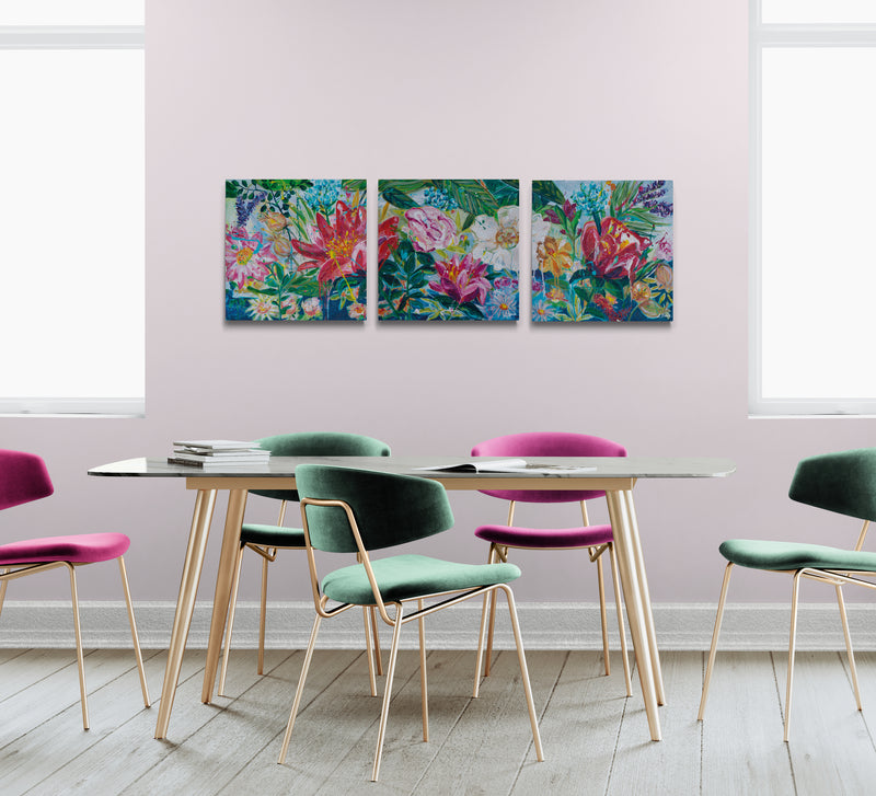 Garden of secrets 2, 50x50 cm - blomsterinspireret originalt maleri