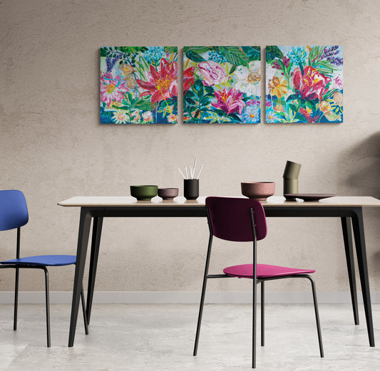 Garden of secrets 3, 50x50 cm - blomsterinspireret originalt maleri