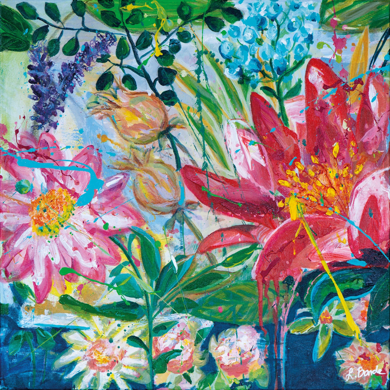 Garden of secrets 1, 50x50 cm - blomsterinspireret originalt maleri