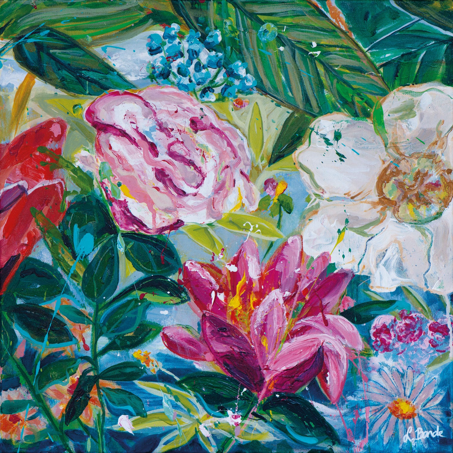 Garden of secrets 2, 50x50 cm - blomsterinspireret originalt maleri