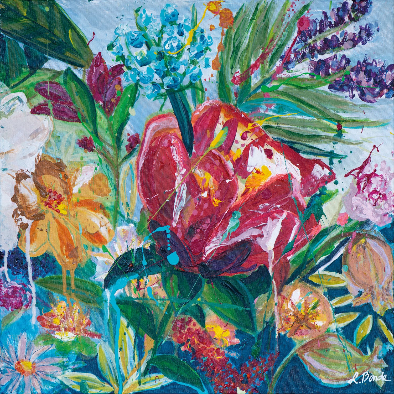 Garden of secrets 3, 50x50 cm - blomsterinspireret originalt maleri