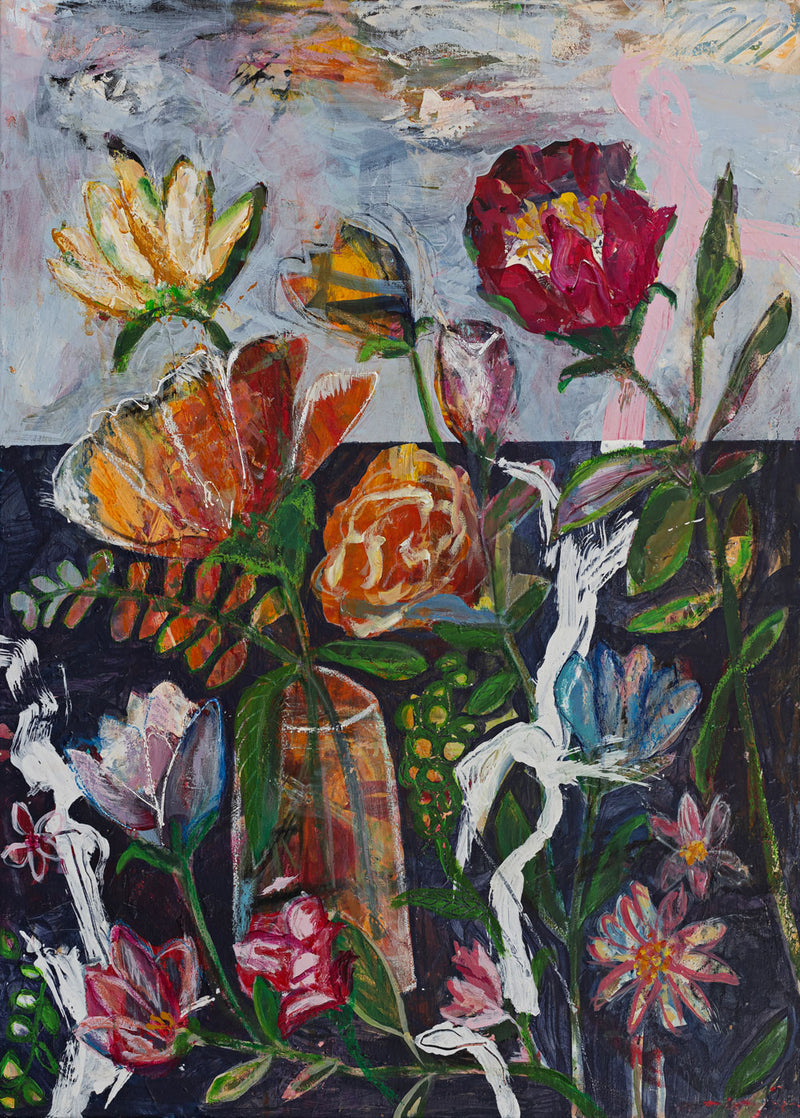 Longing for the sun, 70x50 cm - blomsterinspireret originalt maleri