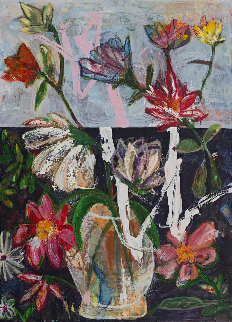 Up into the sky, 70x50 cm - blomsterinspireret originalt maleri