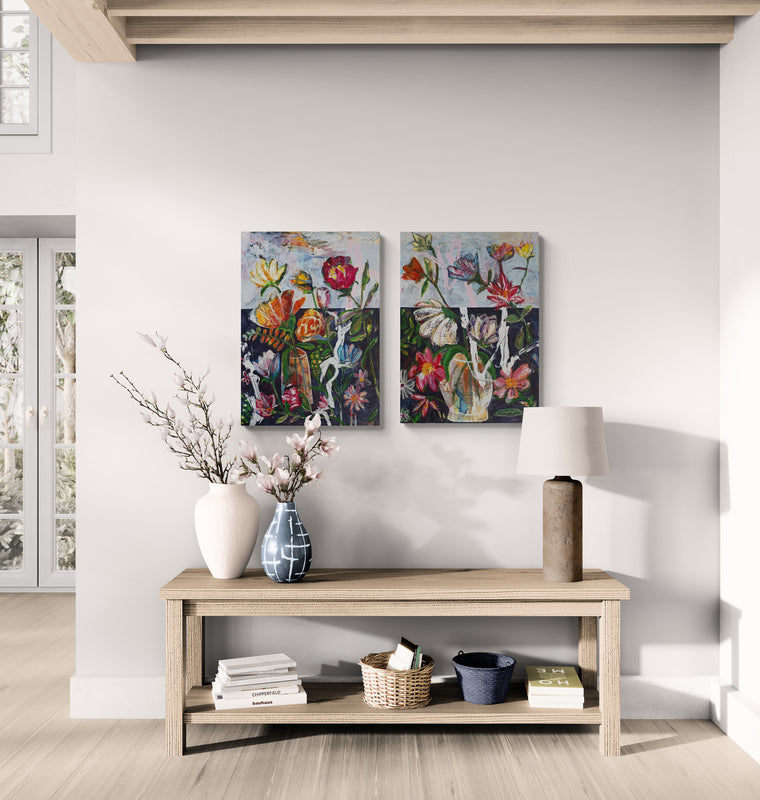 Up into the sky, 70x50 cm - blomsterinspireret originalt maleri