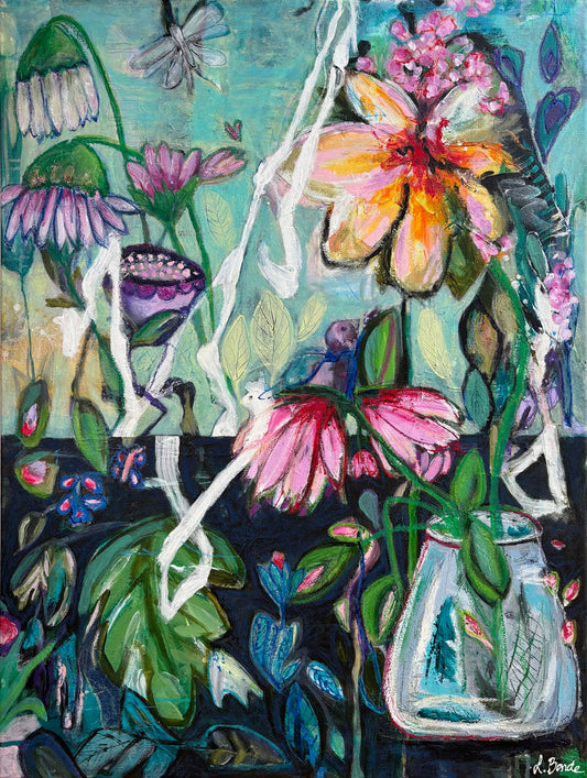 Flowers in a vase, 80x60 cm - blomsterinspireret originalt maleri