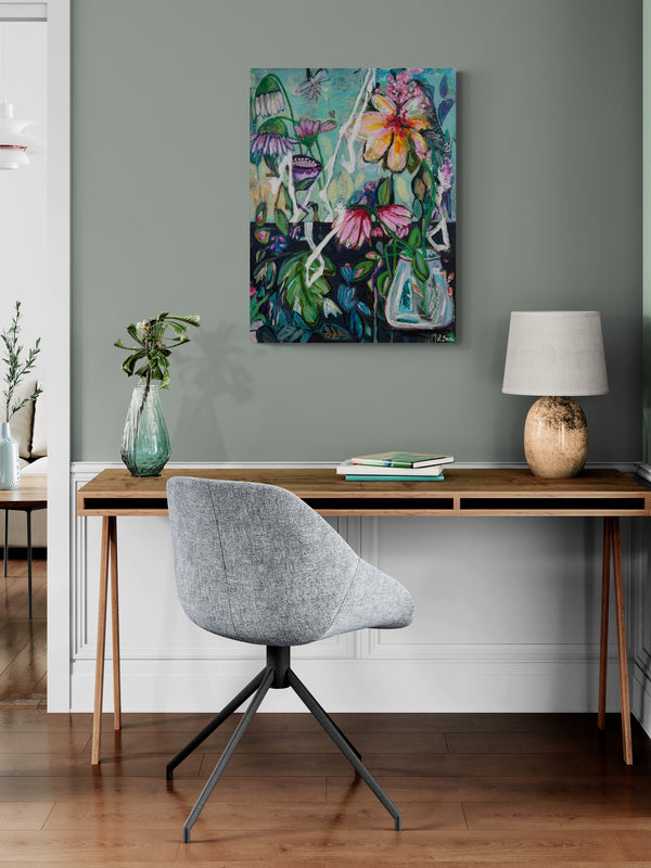 Flowers in a vase, 80x60 cm - blomsterinspireret originalt maleri