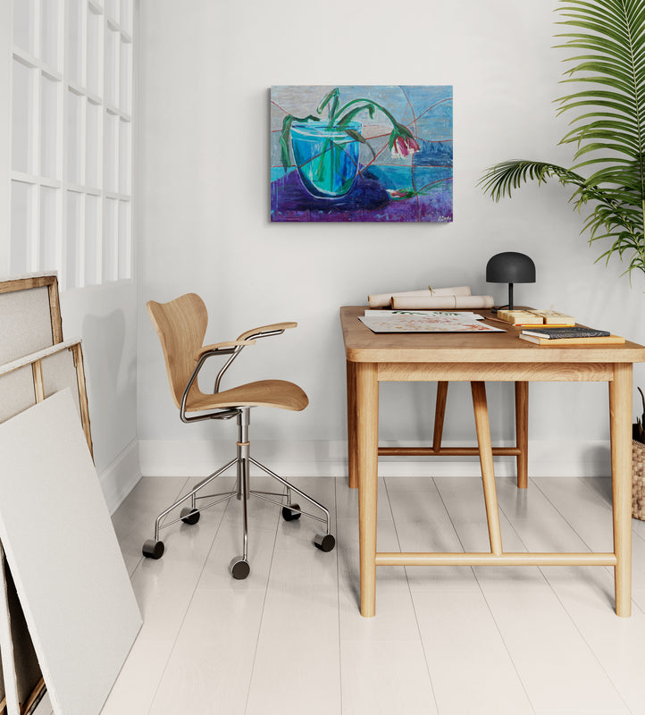 The last tulip, 60x80 cm - blomsterinspireret originalt maleri