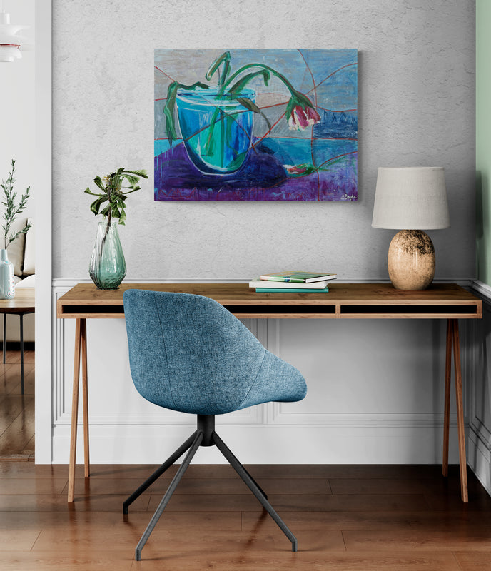 The last tulip, 60x80 cm - blomsterinspireret originalt maleri