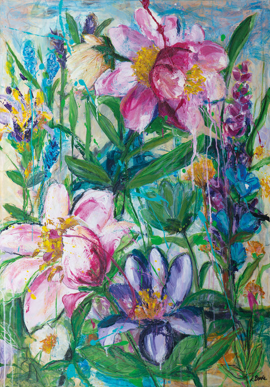 Blooming with grace, 100x70 cm - blomsterinspireret originalt maleri