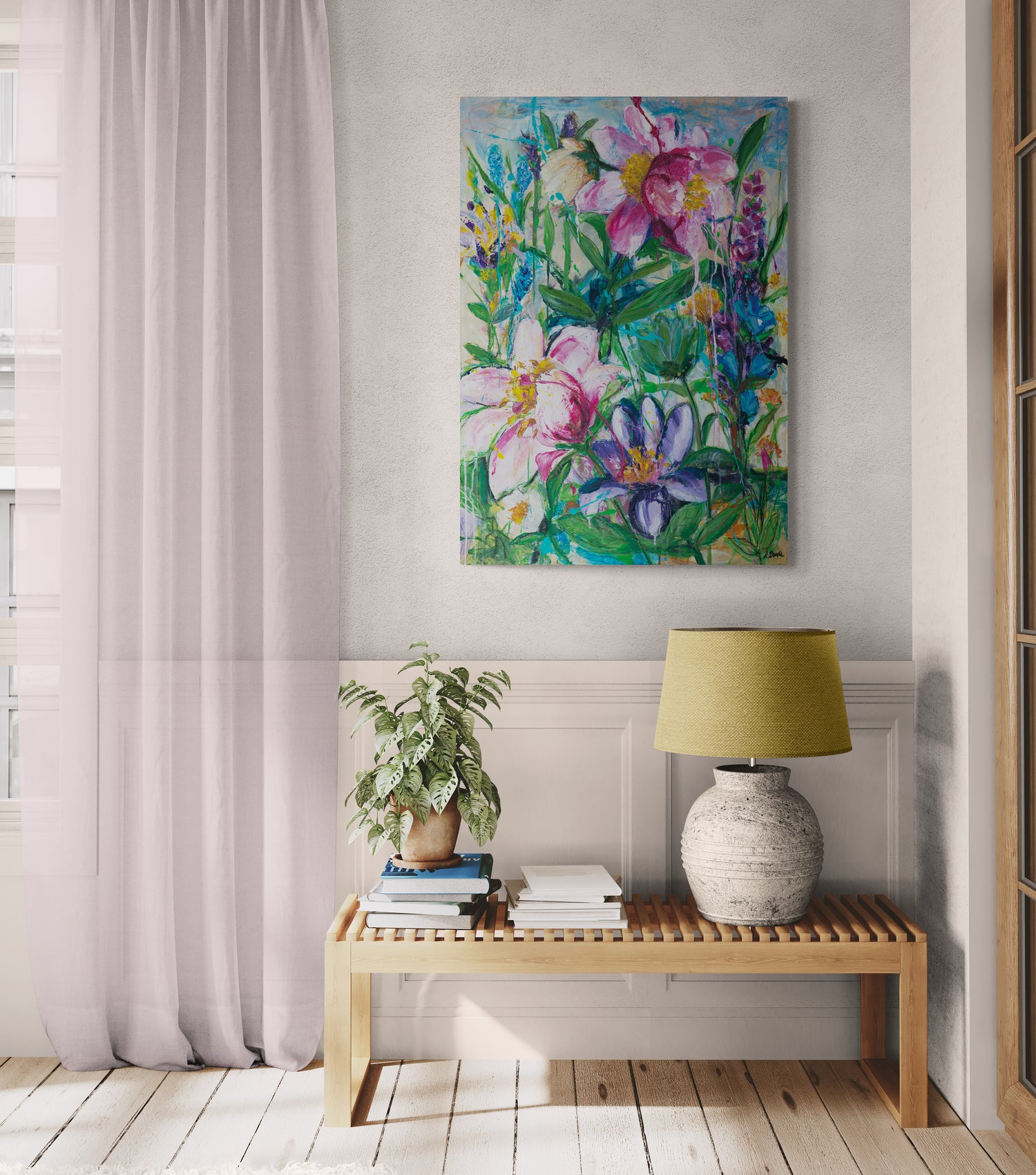 Blooming with grace, 100x70 cm - blomsterinspireret originalt maleri