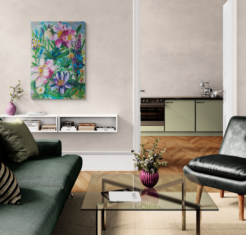 Blooming with grace, 100x70 cm - blomsterinspireret originalt maleri