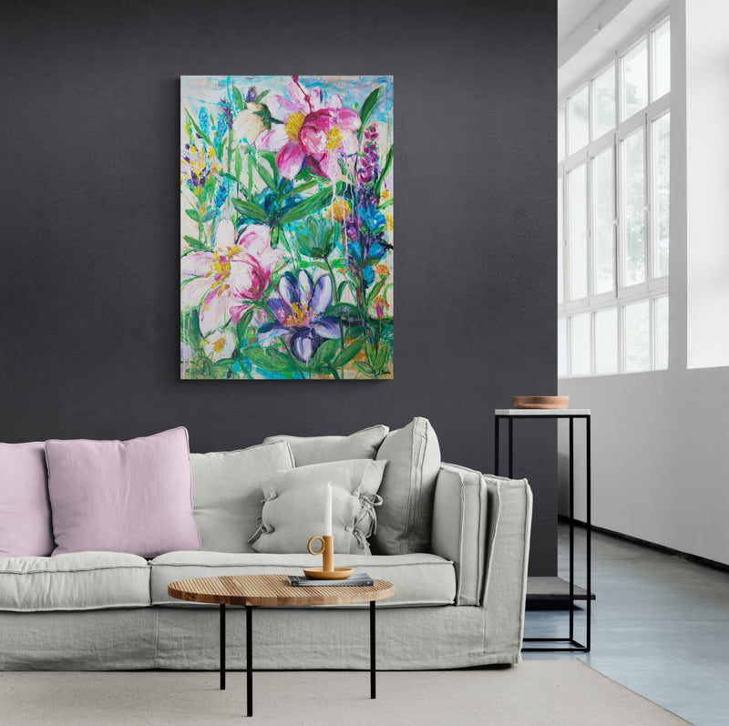 Blooming with grace, 100x70 cm - blomsterinspireret originalt maleri
