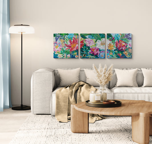 Garden of secrets 1, 50x50 cm - blomsterinspireret originalt maleri