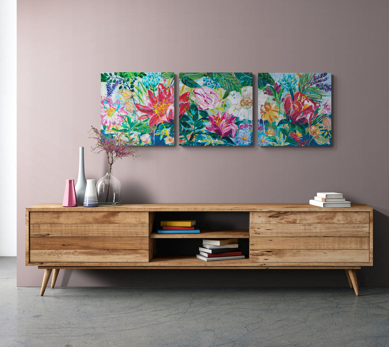 Garden of secrets 1, 50x50 cm - blomsterinspireret originalt maleri