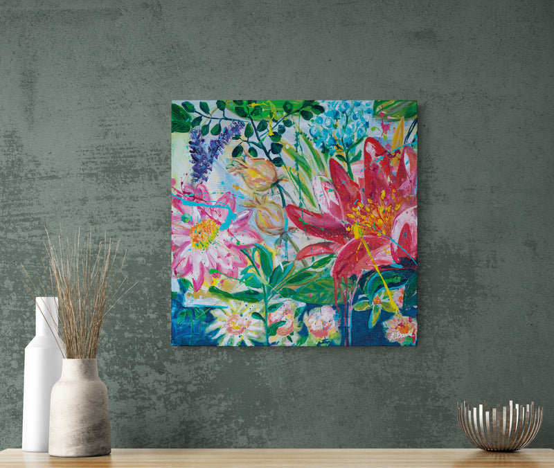 Garden of secrets 1, 50x50 cm - blomsterinspireret originalt maleri