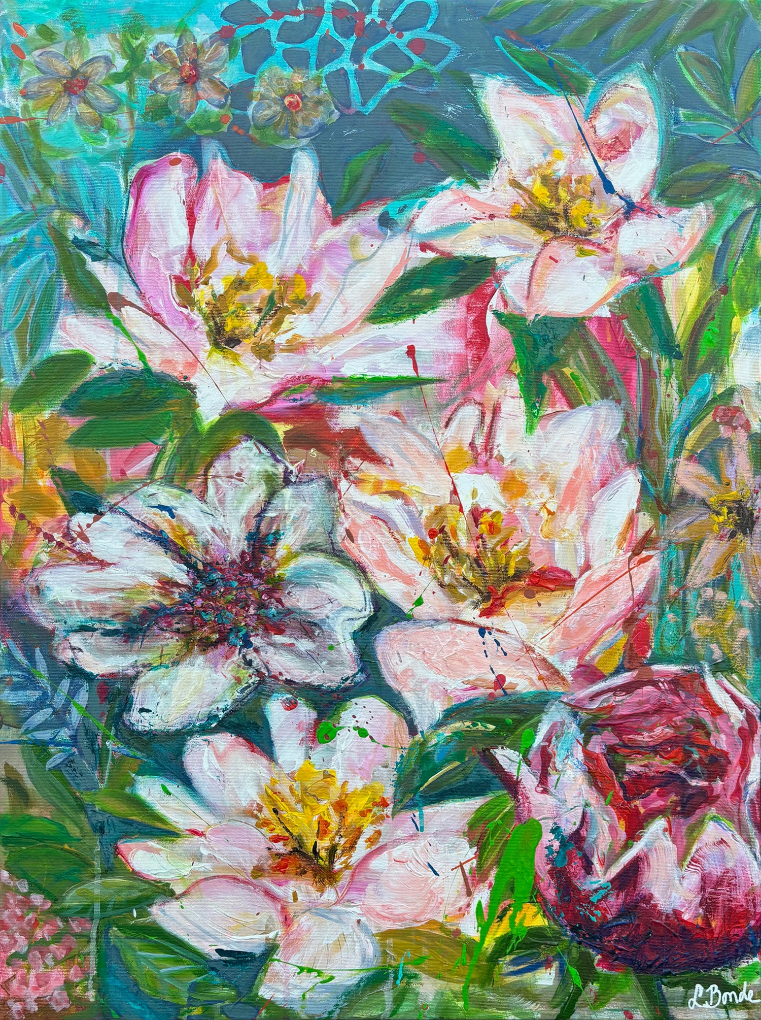 Forgotten summer vibes 1, 80x60 cm - blomsterinspireret originalt maleri