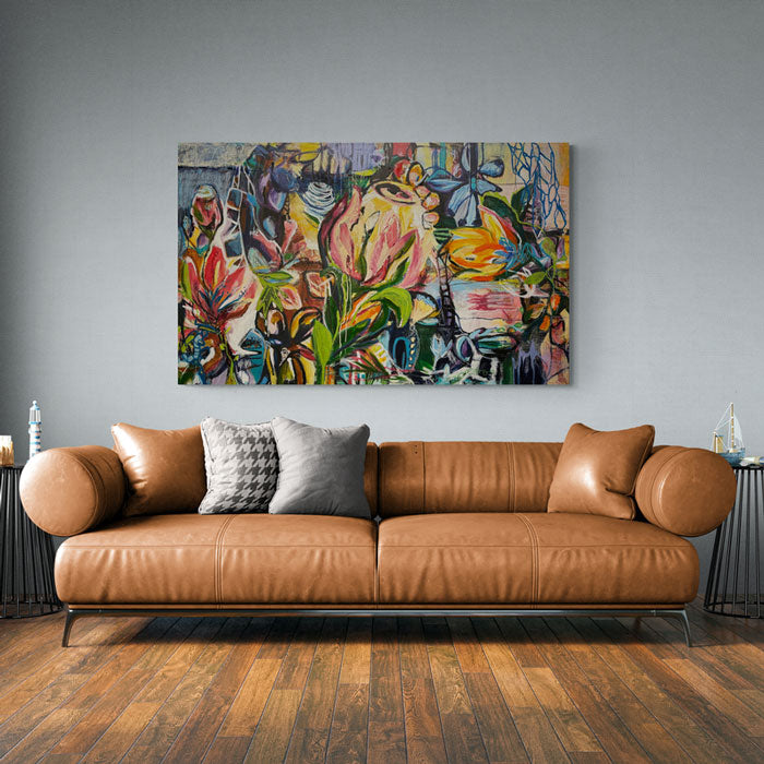 Flower power, 100x160 cm - blomsterinspireret originalt maleri