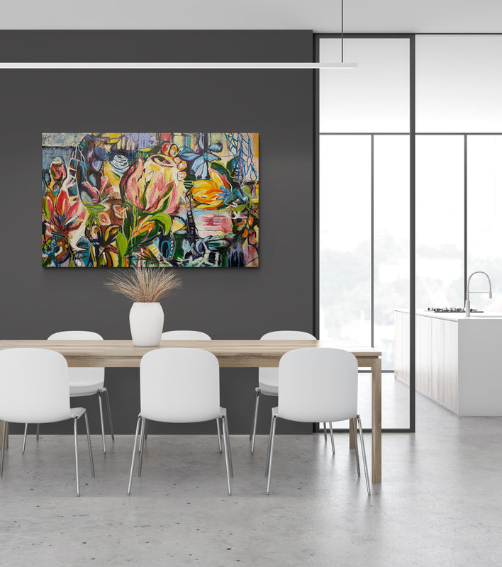 Flower power, 100x160 cm - blomsterinspireret originalt maleri