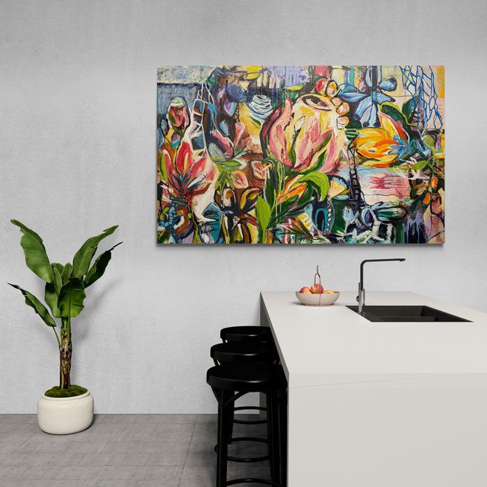 Flower power, 100x160 cm - blomsterinspireret originalt maleri