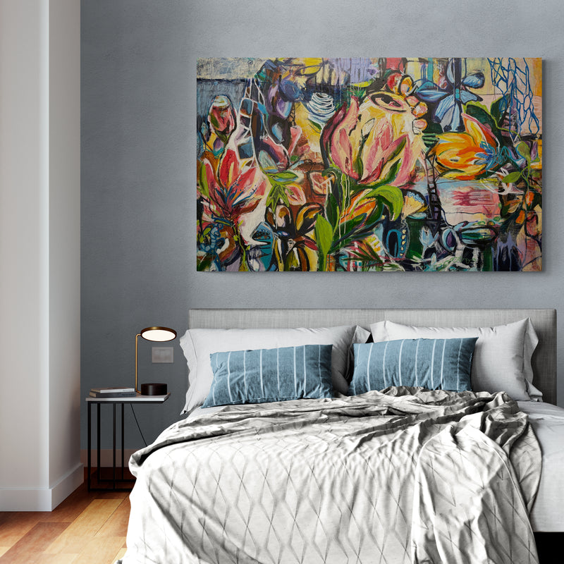 Flower power, 100x160 cm - blomsterinspireret originalt maleri