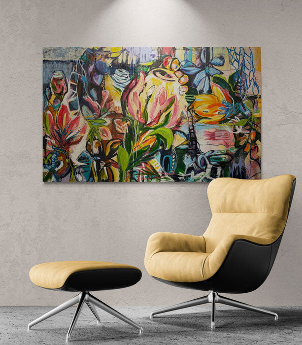 Flower power, 100x160 cm - blomsterinspireret originalt maleri