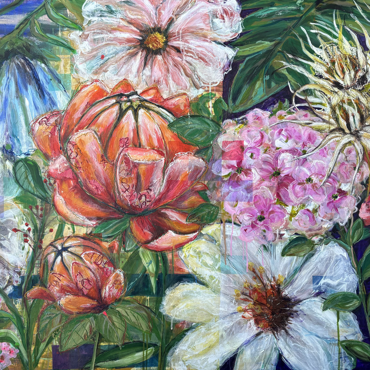 The flowers doesn't wait, 100x160 cm - blomsterinspireret originalt maleri