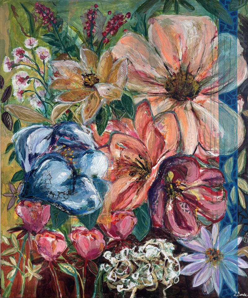 Breath it in, 120x100 cm - blomsterinspireret originalt maleri