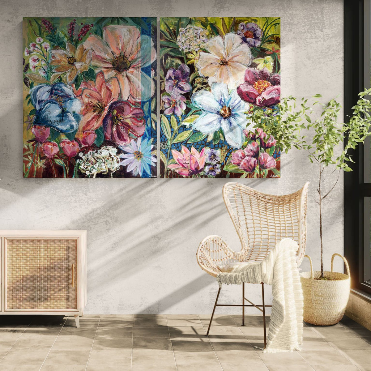 Let the Stillness Begin, 120x90 cm - blomsterinspireret originalt maleri