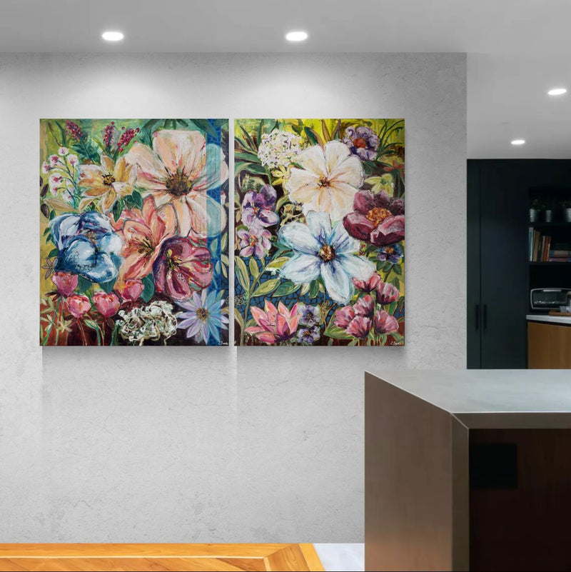 Let the Stillness Begin, 120x90 cm - blomsterinspireret originalt maleri