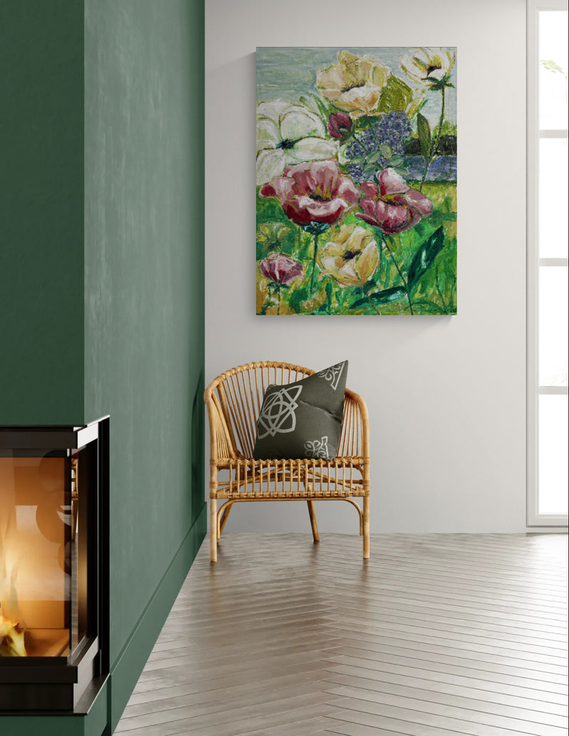 Blomstrende brise, 120x90 cm - blomsterinspireret originalt maleri