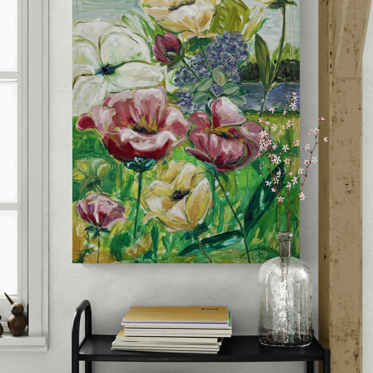 Blomstrende brise, 120x90 cm - blomsterinspireret originalt maleri