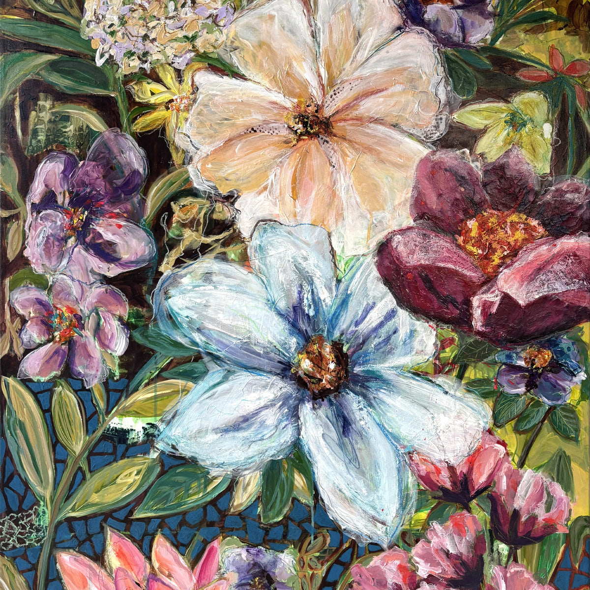 Let the Stillness Begin, 120x90 cm - blomsterinspireret originalt maleri