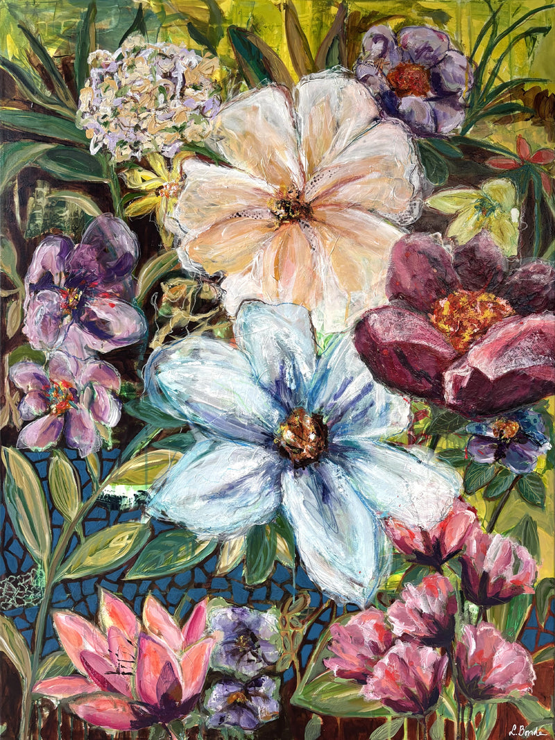 Let the Stillness Begin, 120x90 cm - blomsterinspireret originalt maleri