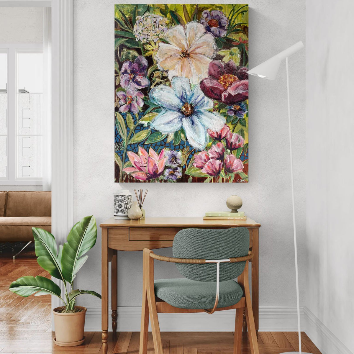 Let the Stillness Begin, 120x90 cm - blomsterinspireret originalt maleri