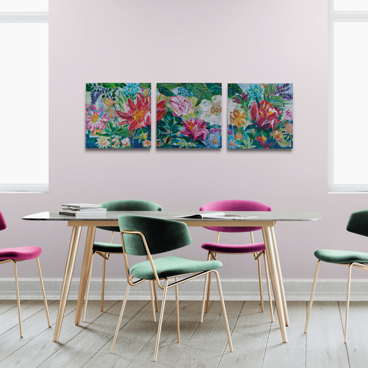 Garden of secrets 2, 50x50 cm - blomsterinspireret originalt maleri