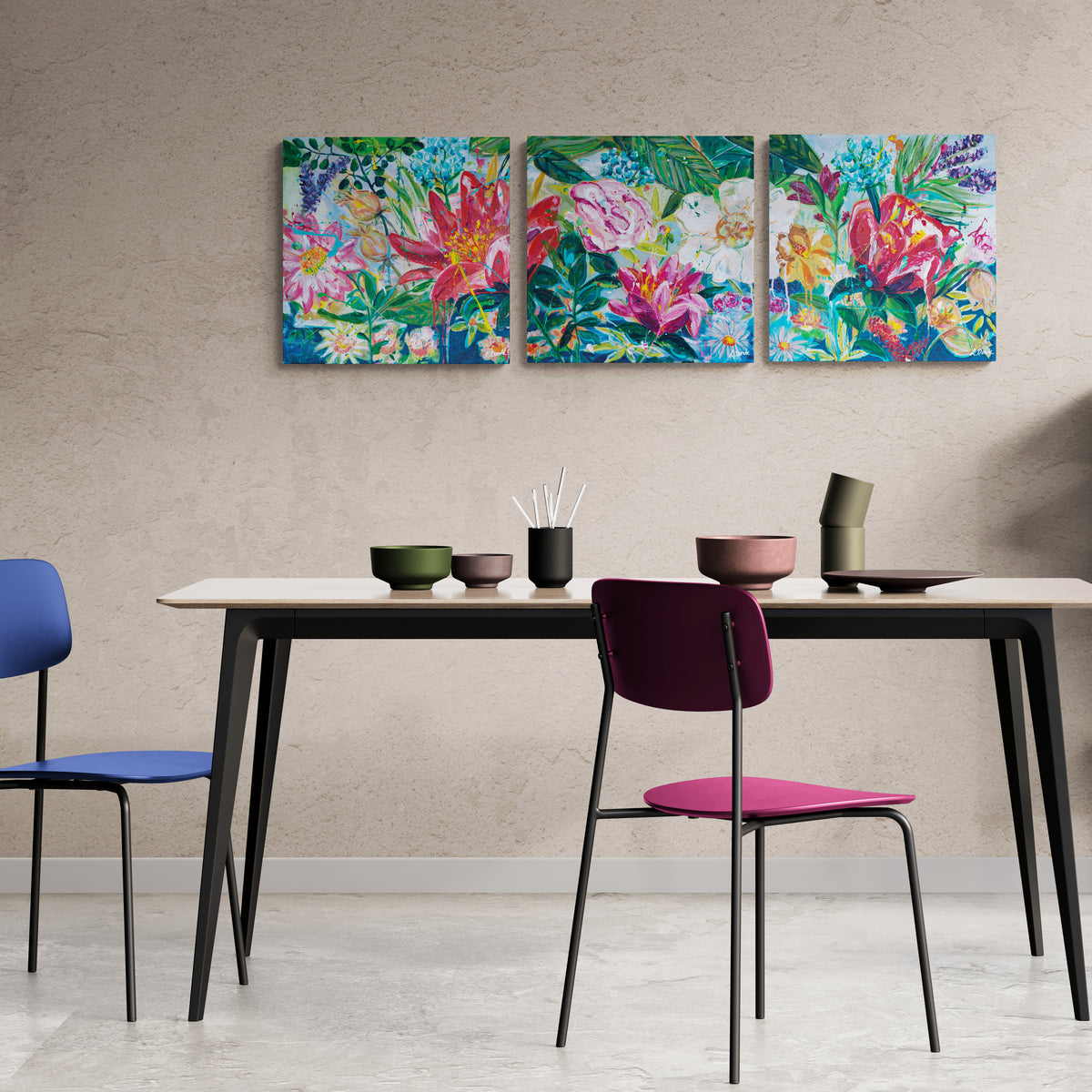 Garden of secrets 3, 50x50 cm - blomsterinspireret originalt maleri