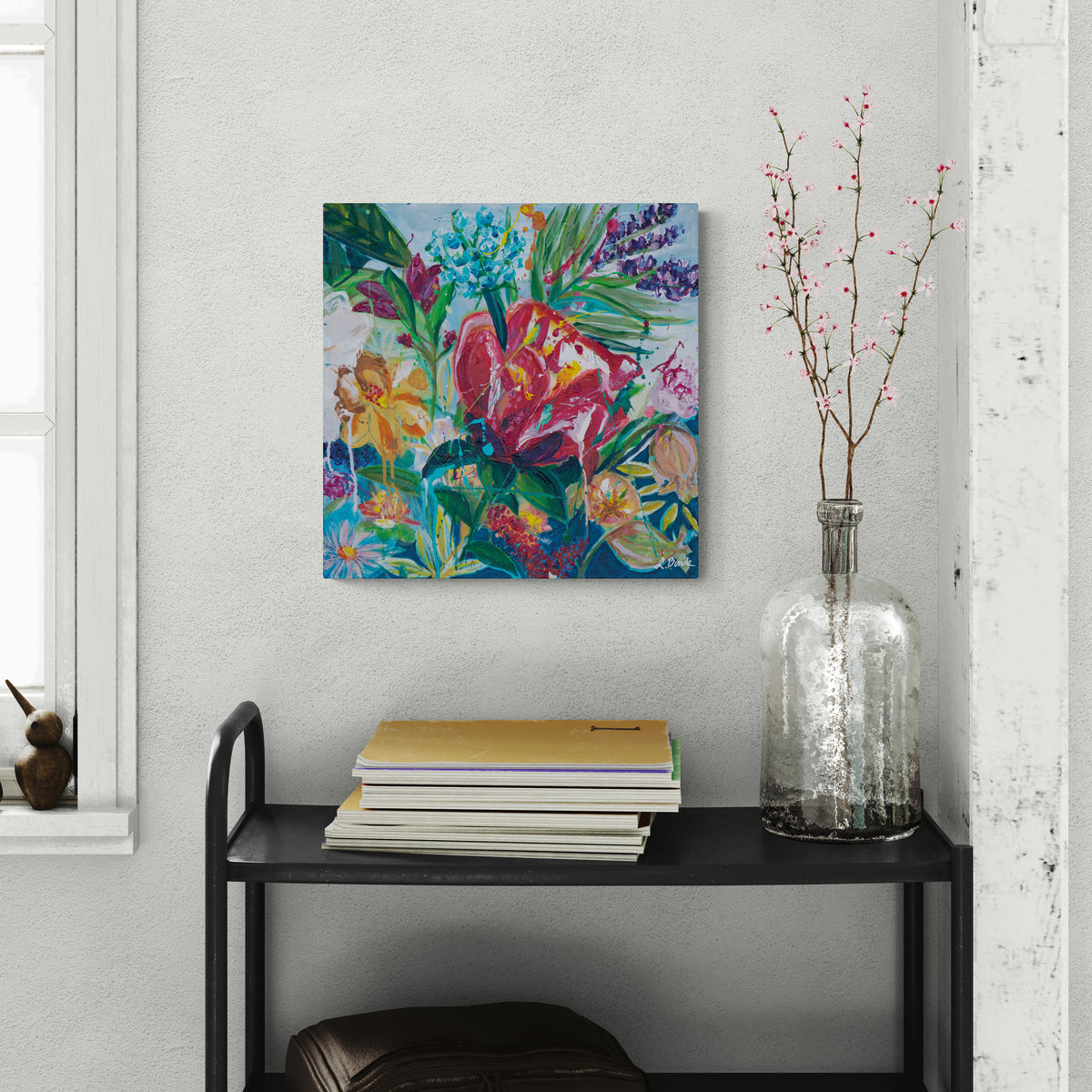 Garden of secrets 3, 50x50 cm - blomsterinspireret originalt maleri