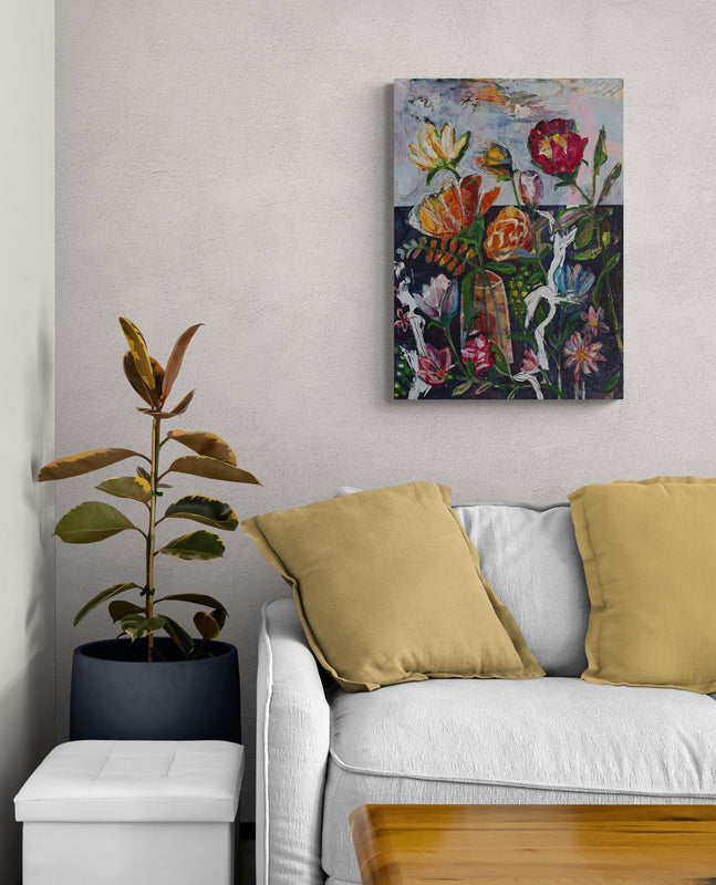 Longing for the sun, 70x50 cm - blomsterinspireret originalt maleri