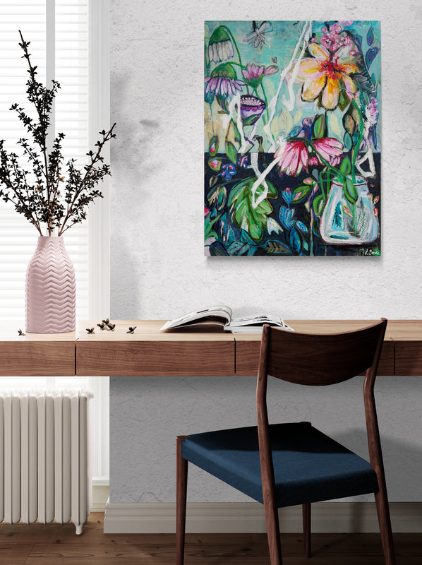 Flowers in a vase, 80x60 cm - blomsterinspireret originalt maleri