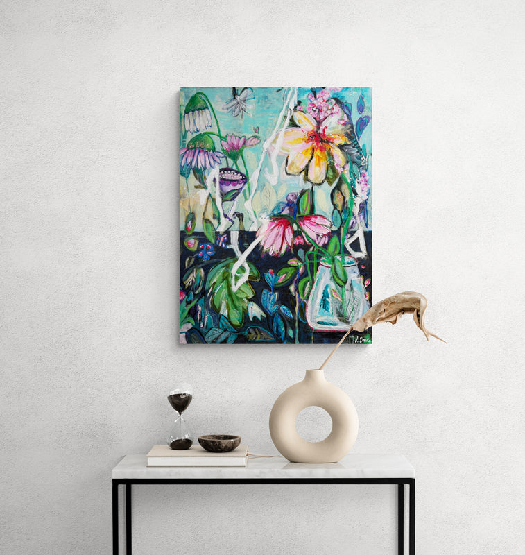 Flowers in a vase, 80x60 cm - blomsterinspireret originalt maleri