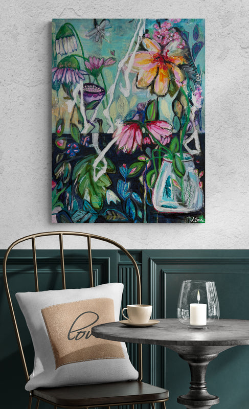 Flowers in a vase, 80x60 cm - blomsterinspireret originalt maleri