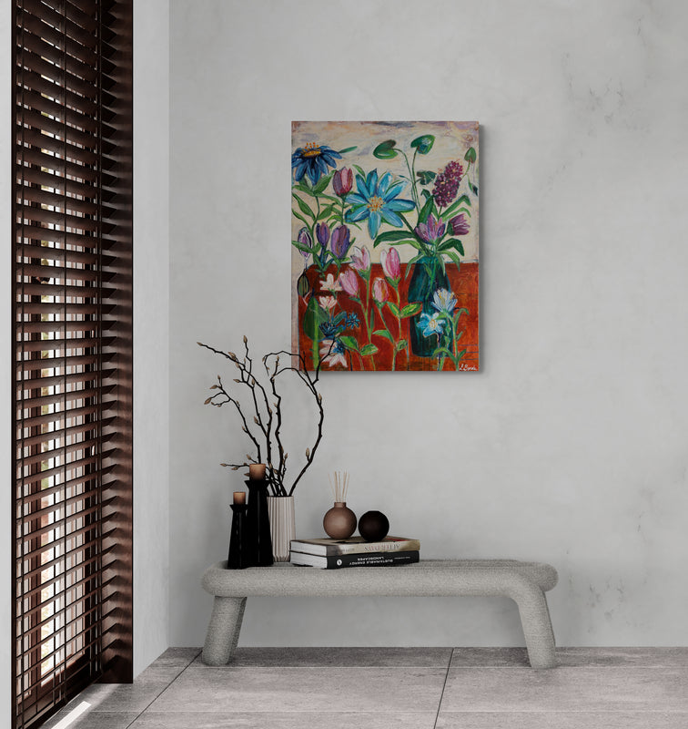 Flowers on the table, 80x60 cm - originalt maleri