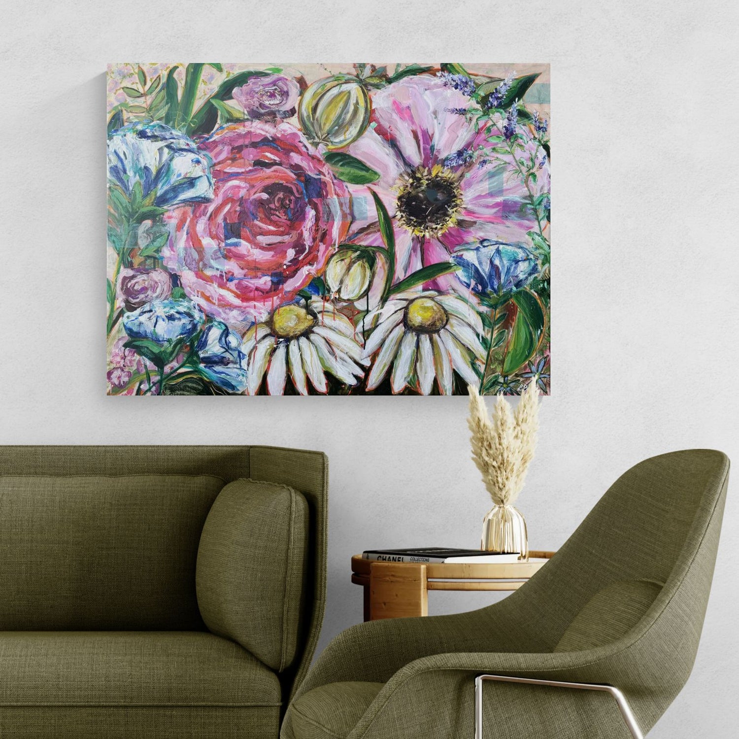 Breath of bloom, 90x120 cm - blomsterinspireret originalt maleri