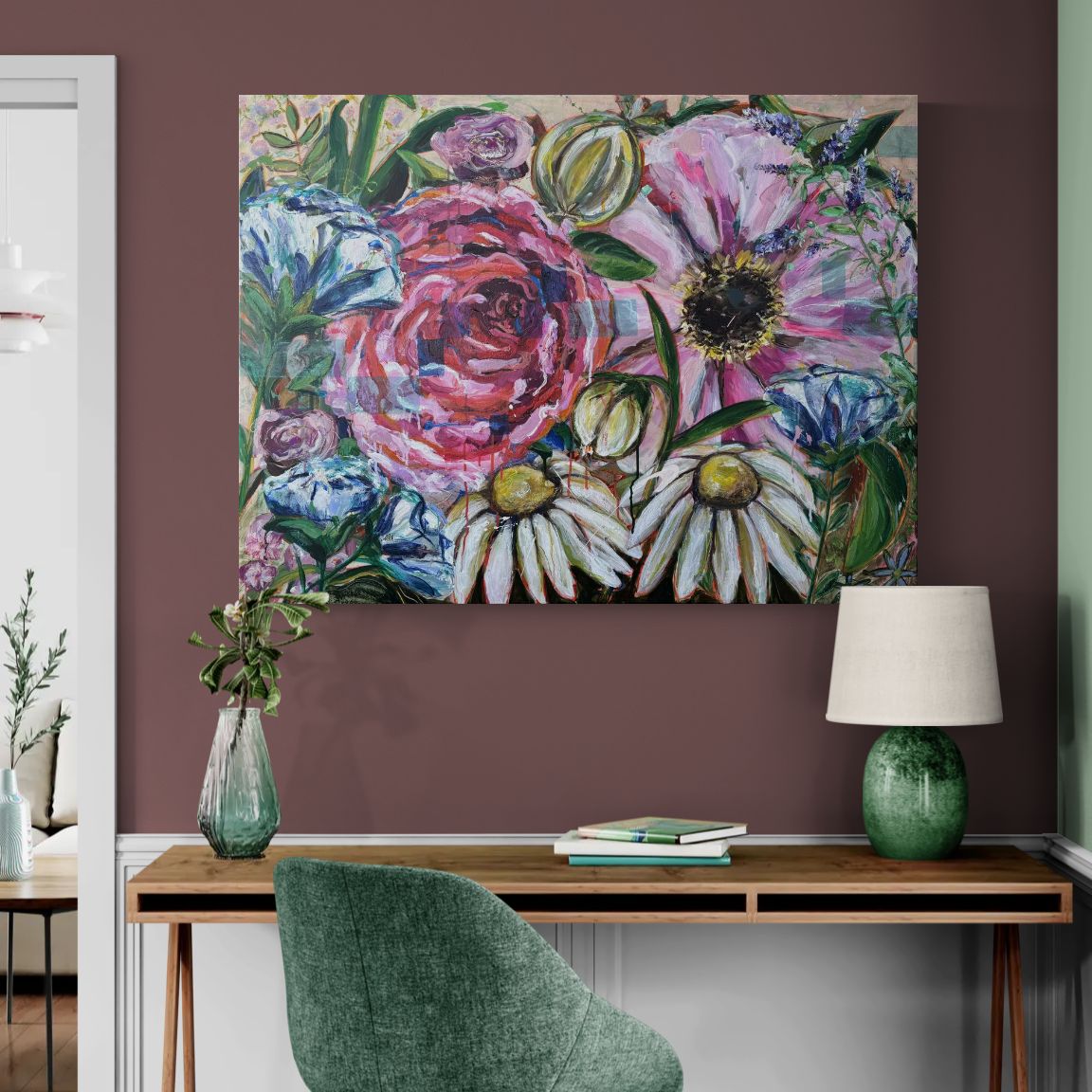 Breath of bloom, 90x120 cm - blomsterinspireret originalt maleri