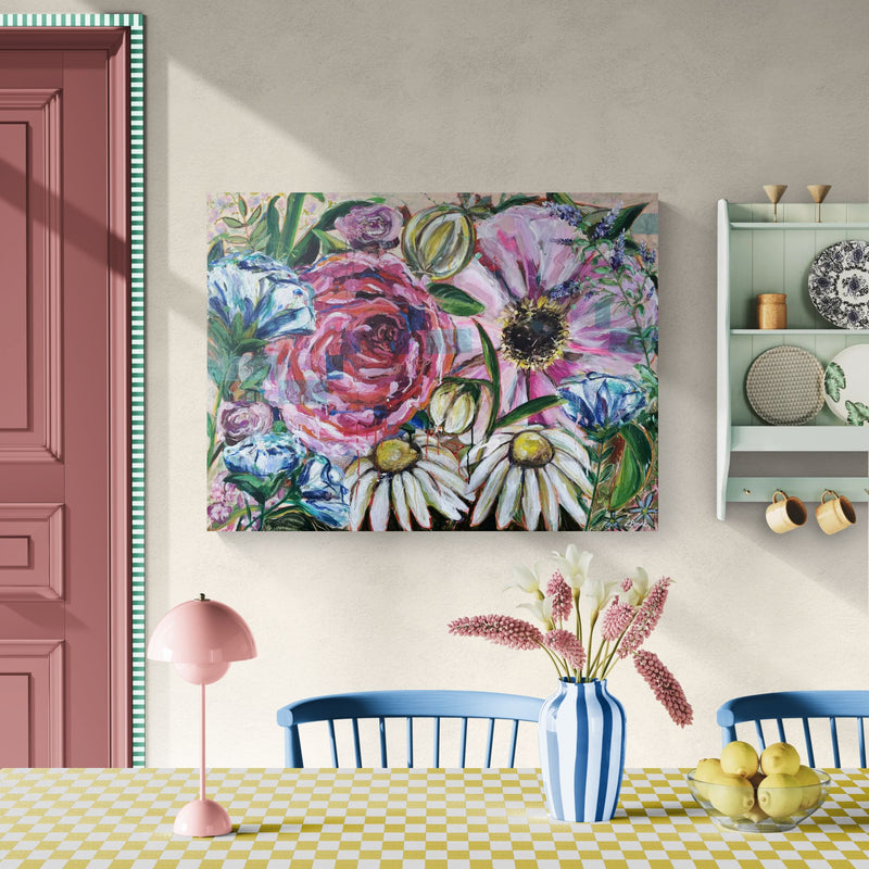 Breath of bloom, 90x120 cm - blomsterinspireret originalt maleri