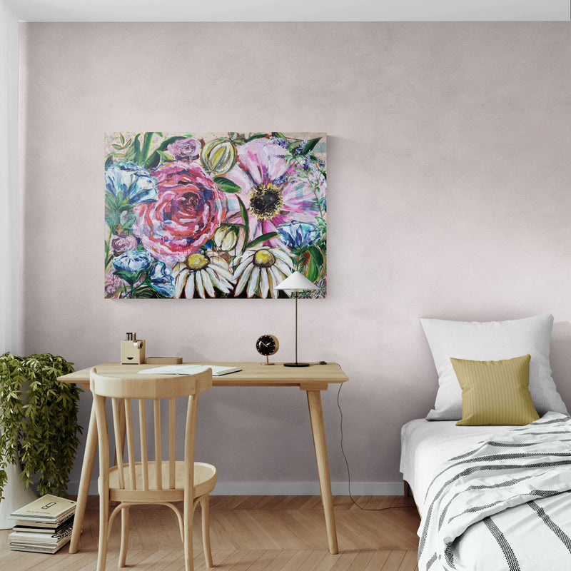 Breath of bloom, 90x120 cm - blomsterinspireret originalt maleri